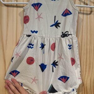 Tea Collection Girls Cream Cotton Sleeveless Graphic Print Dress Size 3